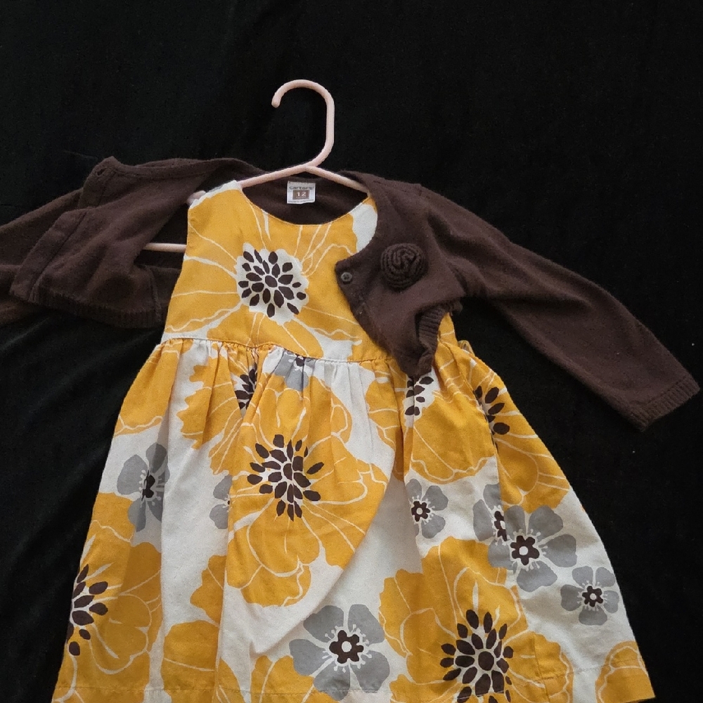 Carter's Yellow Floral Dress with Brown Cardigan
